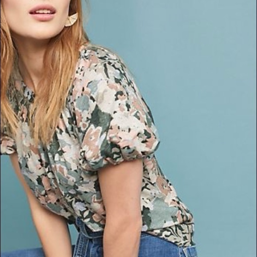 Maeve Linen Green Floral Blouse